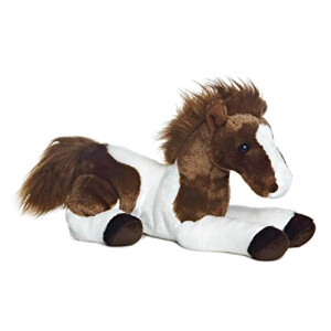 Peluche Cheval marron et blanc 30 cm