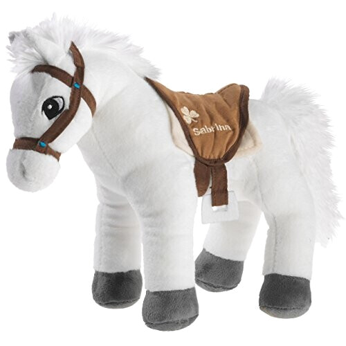 Peluche Cheval weiß mit braun 30x13 cm