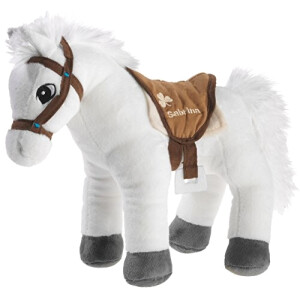 Peluche Cheval weiß mit braun 30x13 cm