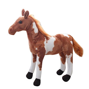 Peluche Cheval marron clair et blanc 40 cm