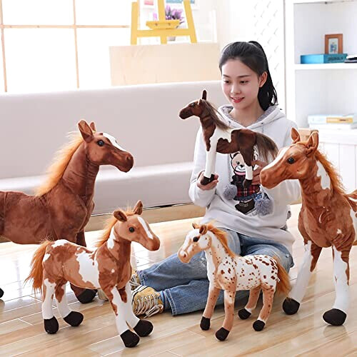 Peluche Cheval marron clair et blanc 40 cm variant 0 