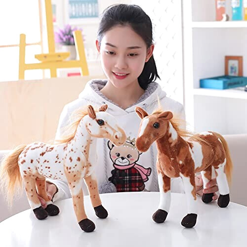 Peluche Cheval marron clair et blanc 40 cm variant 3 