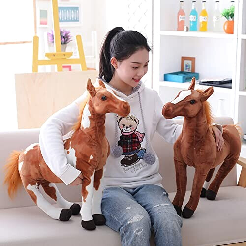 Peluche Cheval marron clair et blanc 40 cm variant 4 