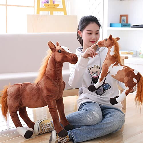 Peluche Cheval marron clair et blanc 40 cm variant 5 