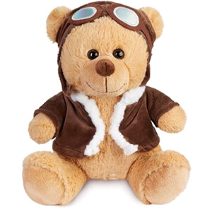 Peluche Ours pilote - marron 22x25 cm